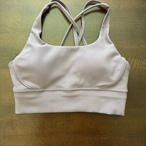Ribbed Crisscross Back Sports Bra - Light Taupe